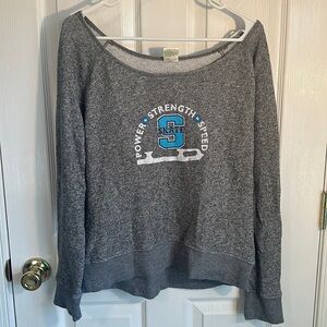 Womens Large “Power Strength Speed” Figure-Skating Wide Neck Long-Sleeve Top